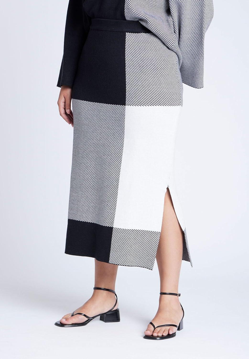 imageELOQUII Womens Plus Size Intarsia Sweater SkirtPlaid Please