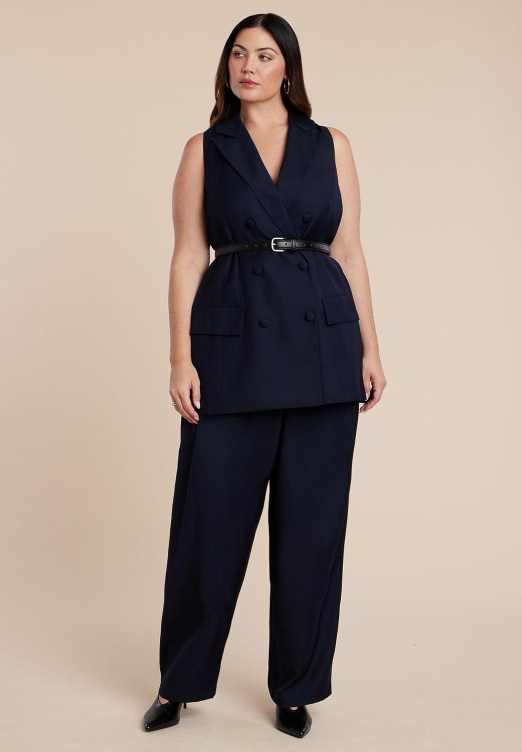 imageELOQUII Womens Plus Size Long Tailored VestNavy