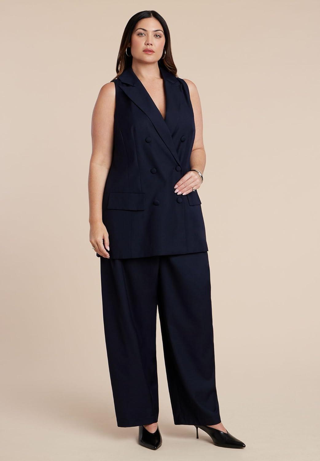 imageELOQUII Womens Plus Size Long Tailored VestNavy