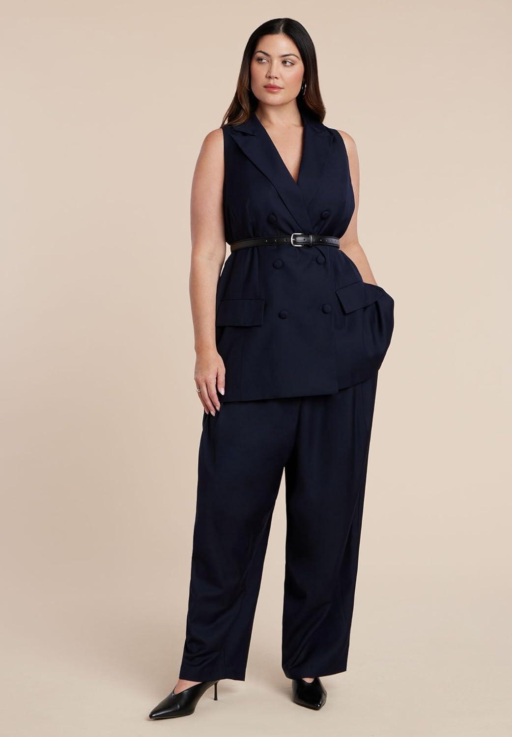 imageELOQUII Womens Plus Size Long Tailored VestNavy