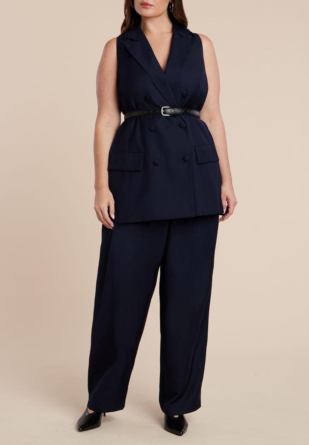 imageELOQUII Womens Plus Size Long Tailored VestNavy