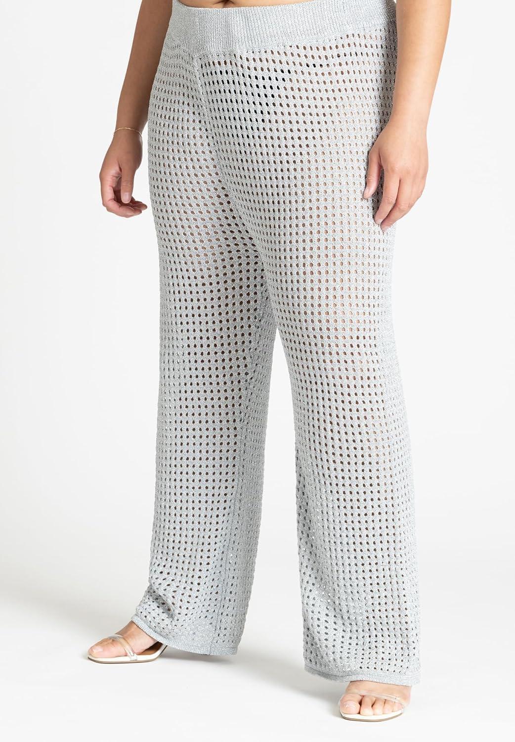 imageELOQUII Womens Plus Size Metallic Crochet PantMetallic