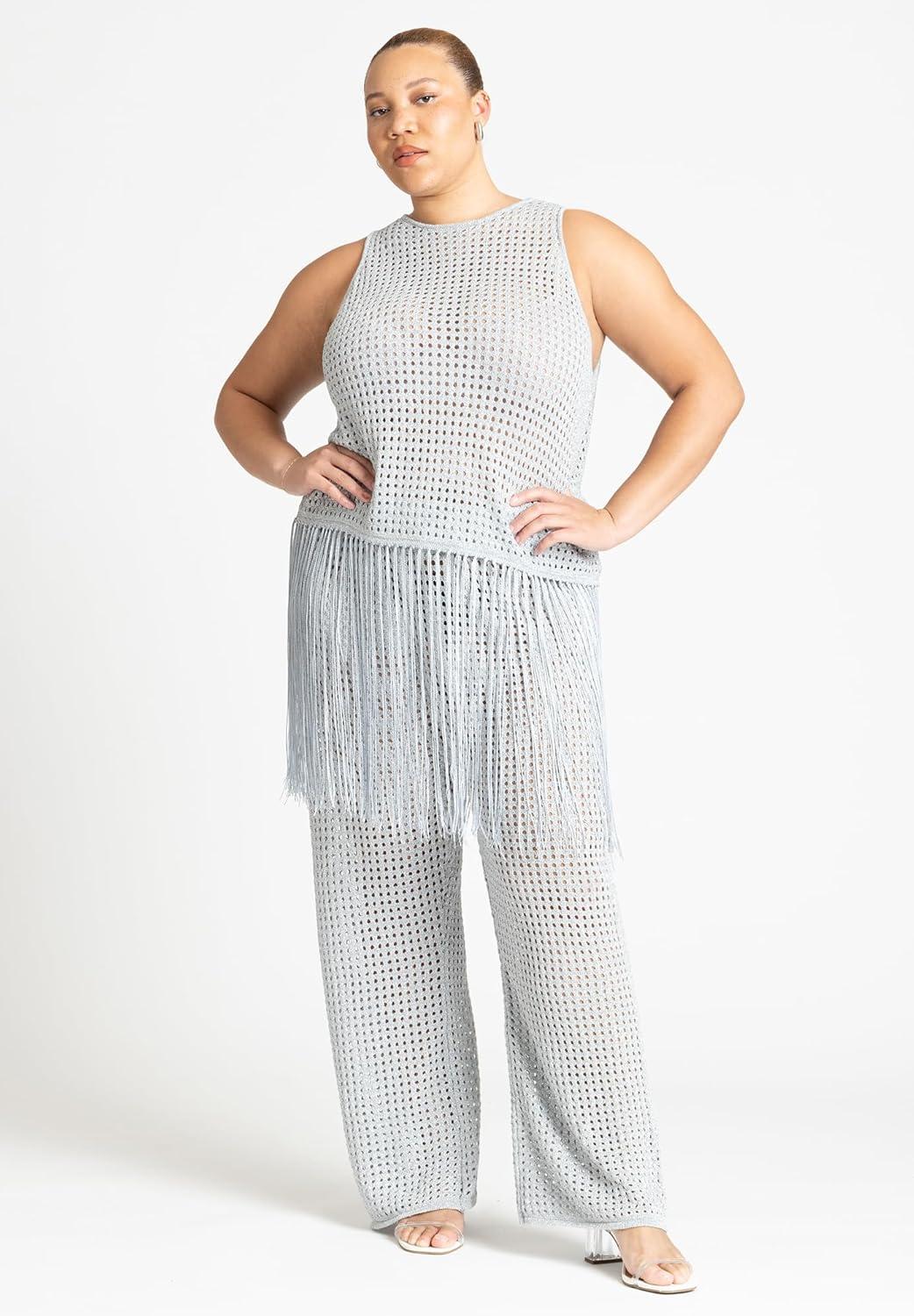 imageELOQUII Womens Plus Size Metallic Crochet PantMetallic