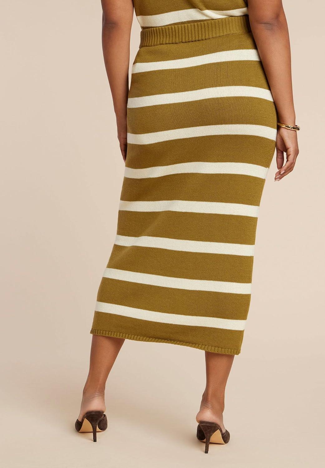 imageELOQUII Womens Plus Size Midi Sweater SkirtTennis Stripe