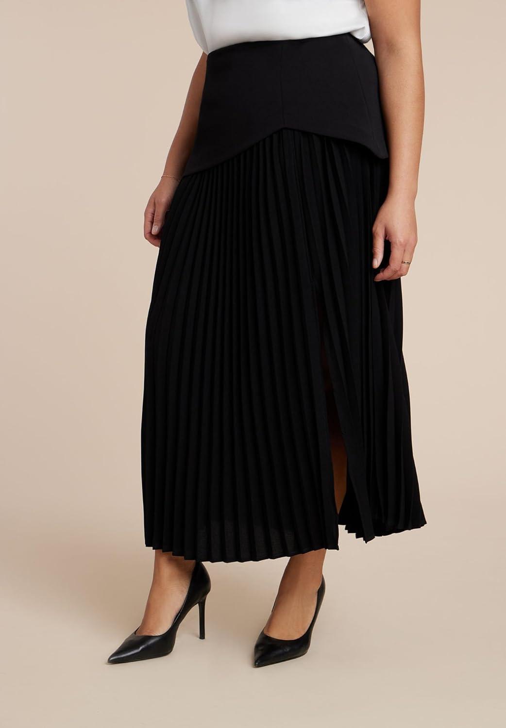 imageELOQUII Womens Plus Size Mixed Media Pleated SkirtBlack Onyx