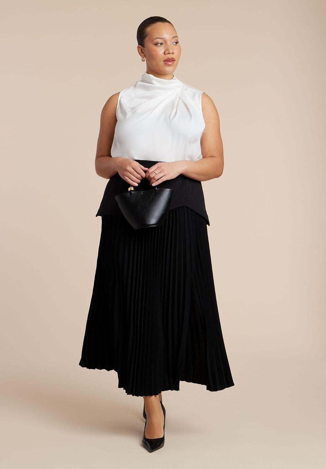 imageELOQUII Womens Plus Size Mixed Media Pleated SkirtBlack Onyx