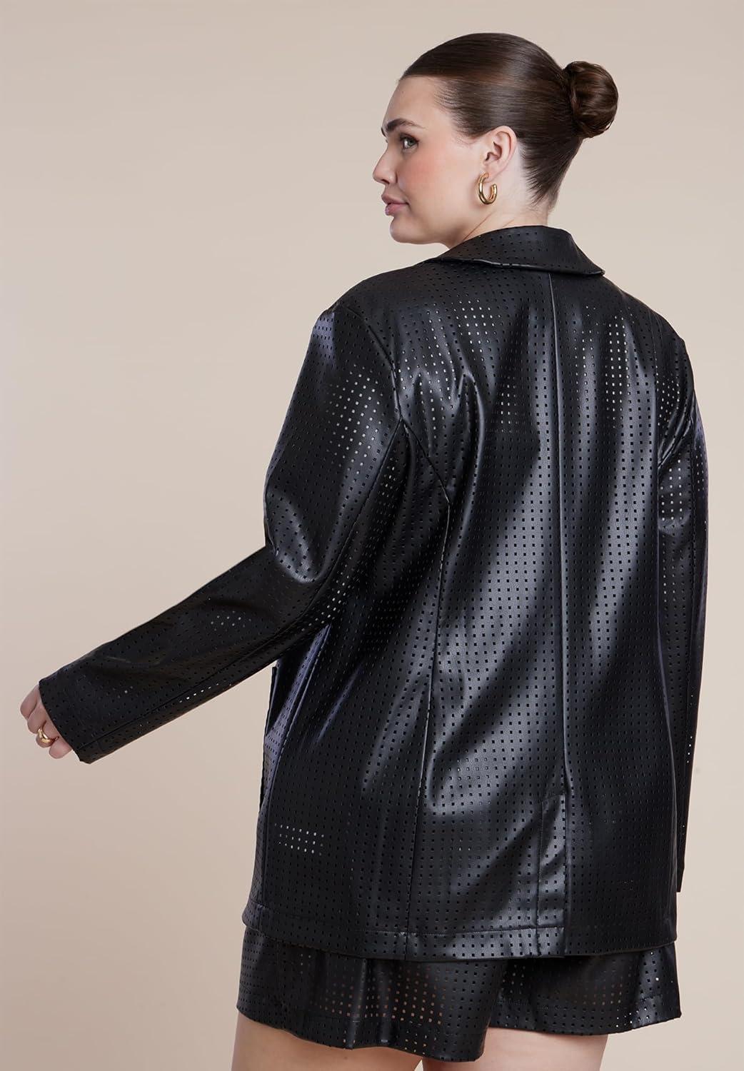imageELOQUII Womens Plus Size Perforated Faux Leather BlazerBlack Onyx