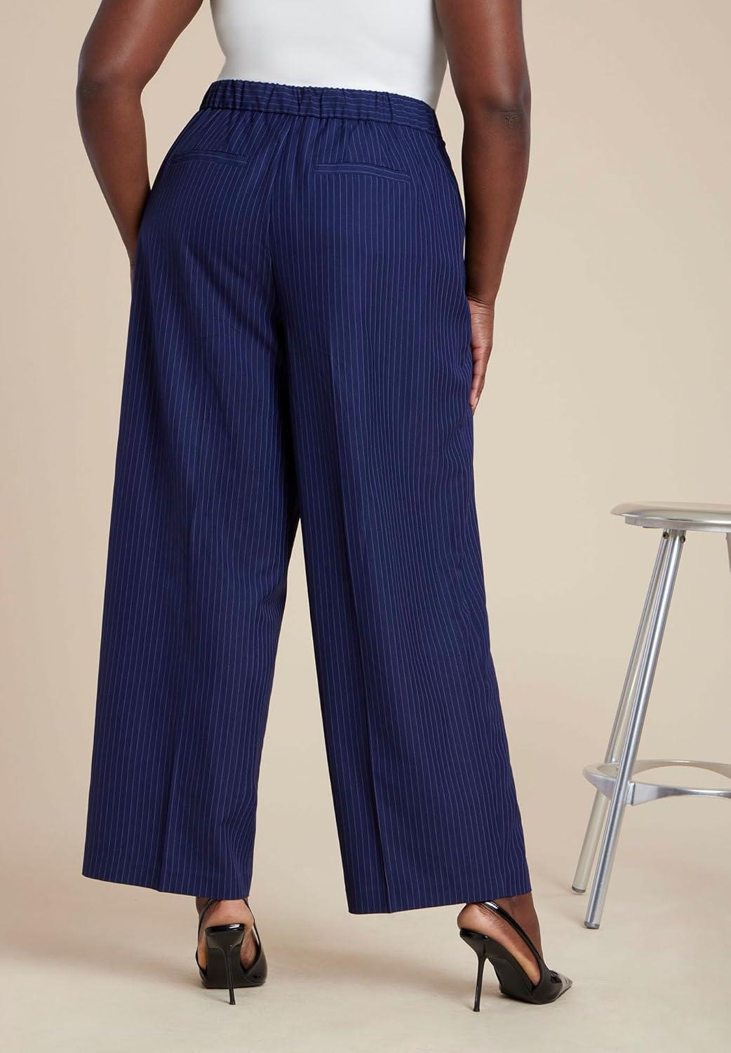 imageELOQUII Womens Plus Size Pinstripe TrouserNavy Pinstripe