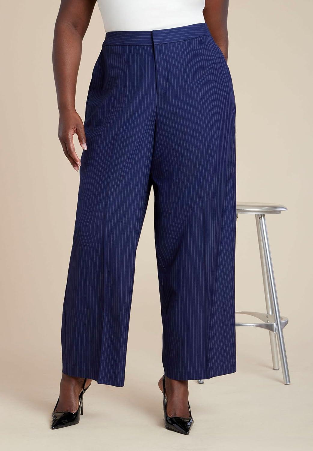 imageELOQUII Womens Plus Size Pinstripe TrouserNavy Pinstripe