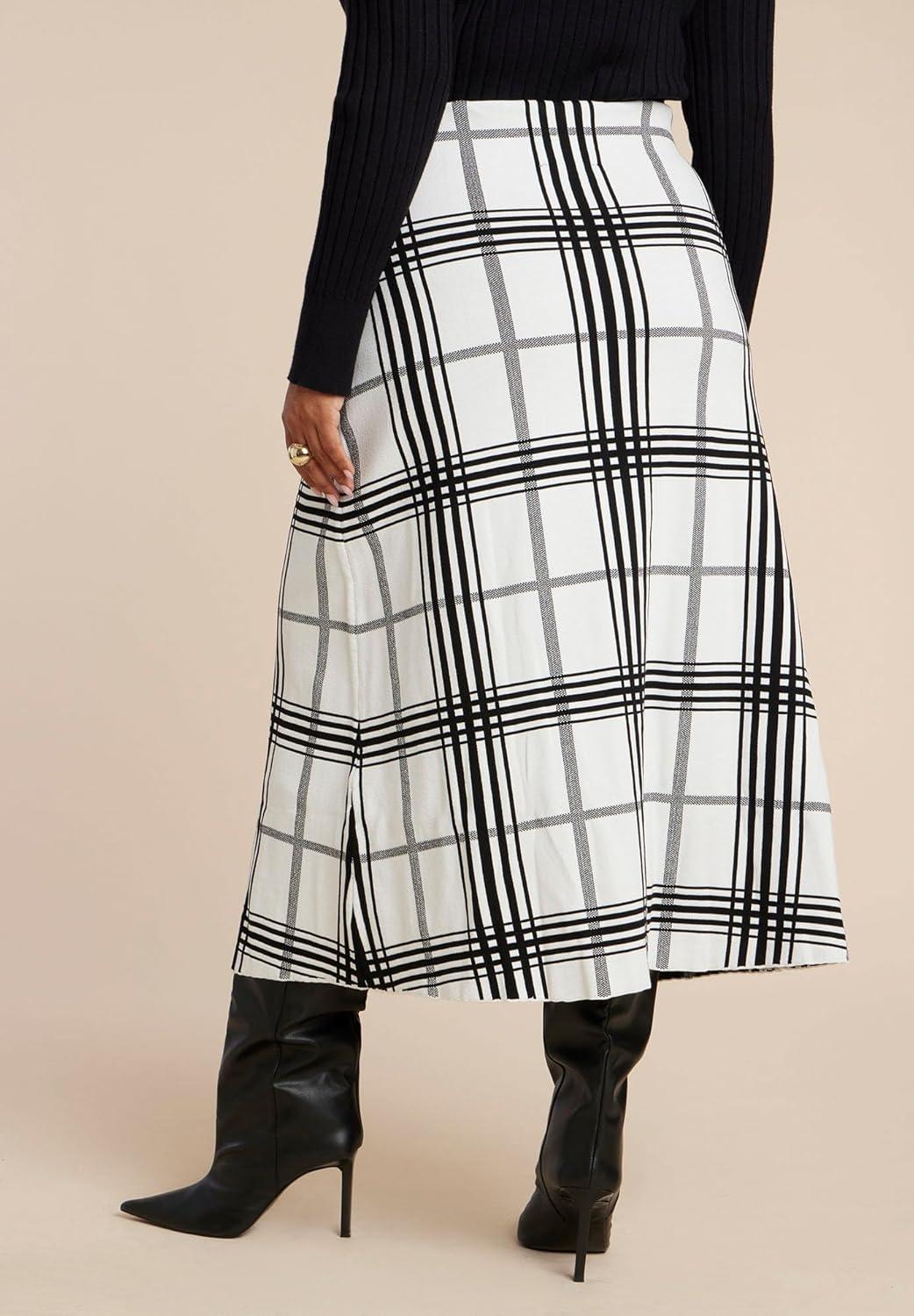 imageELOQUII Womens Plus Size Plaid Midi Sweater Skirt with Sleeve TiesPreppy Refresh Plaid