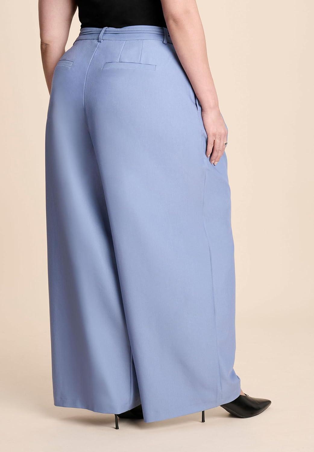 imageELOQUII Womens Plus Size Pleat Detail Trouser with Long BeltDusty Blue