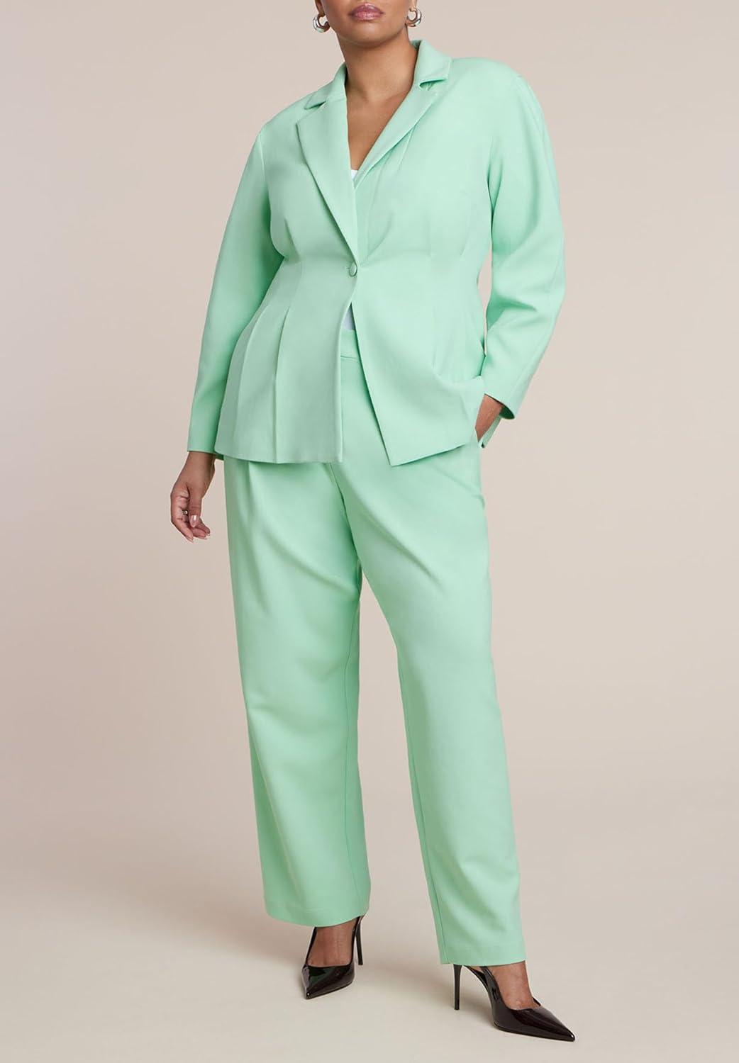 imageELOQUII Womens Plus Size Pleat Waist BlazerGreen Ash