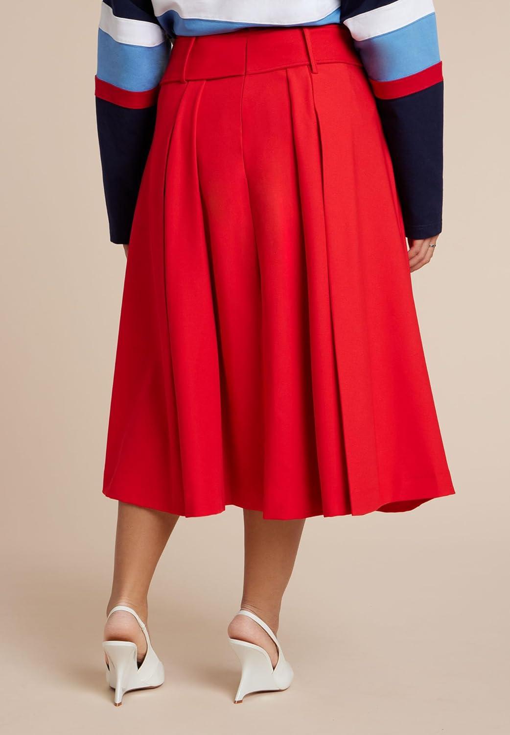 imageELOQUII Womens Plus Size Pleated Belted Midi SkirtRed