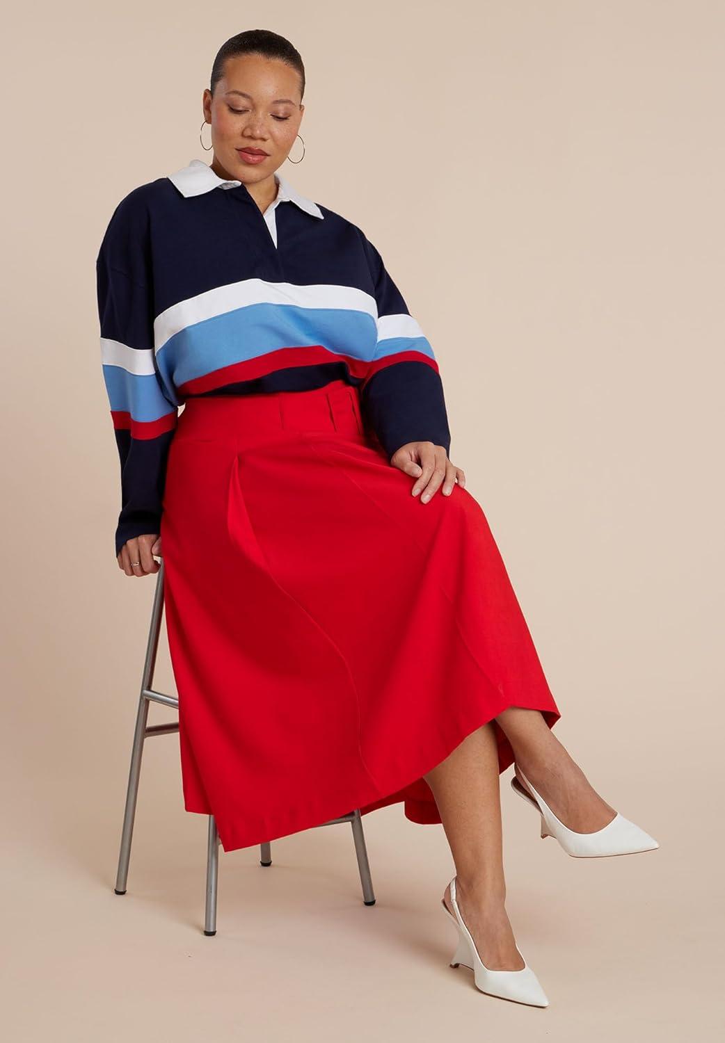 imageELOQUII Womens Plus Size Pleated Belted Midi SkirtRed