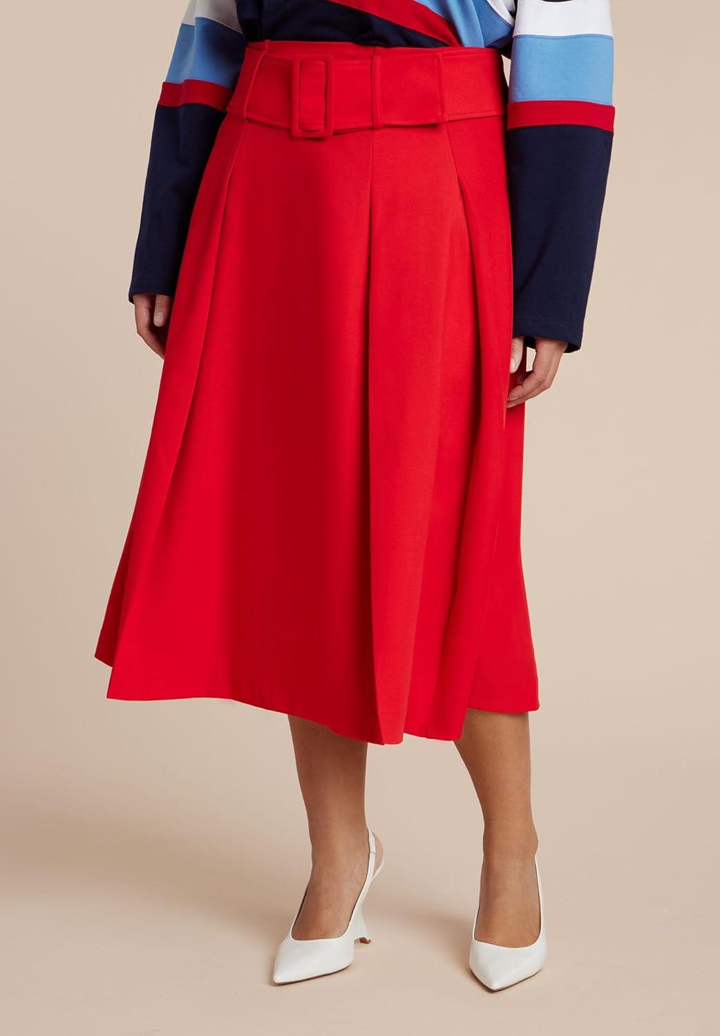 imageELOQUII Womens Plus Size Pleated Belted Midi SkirtRed