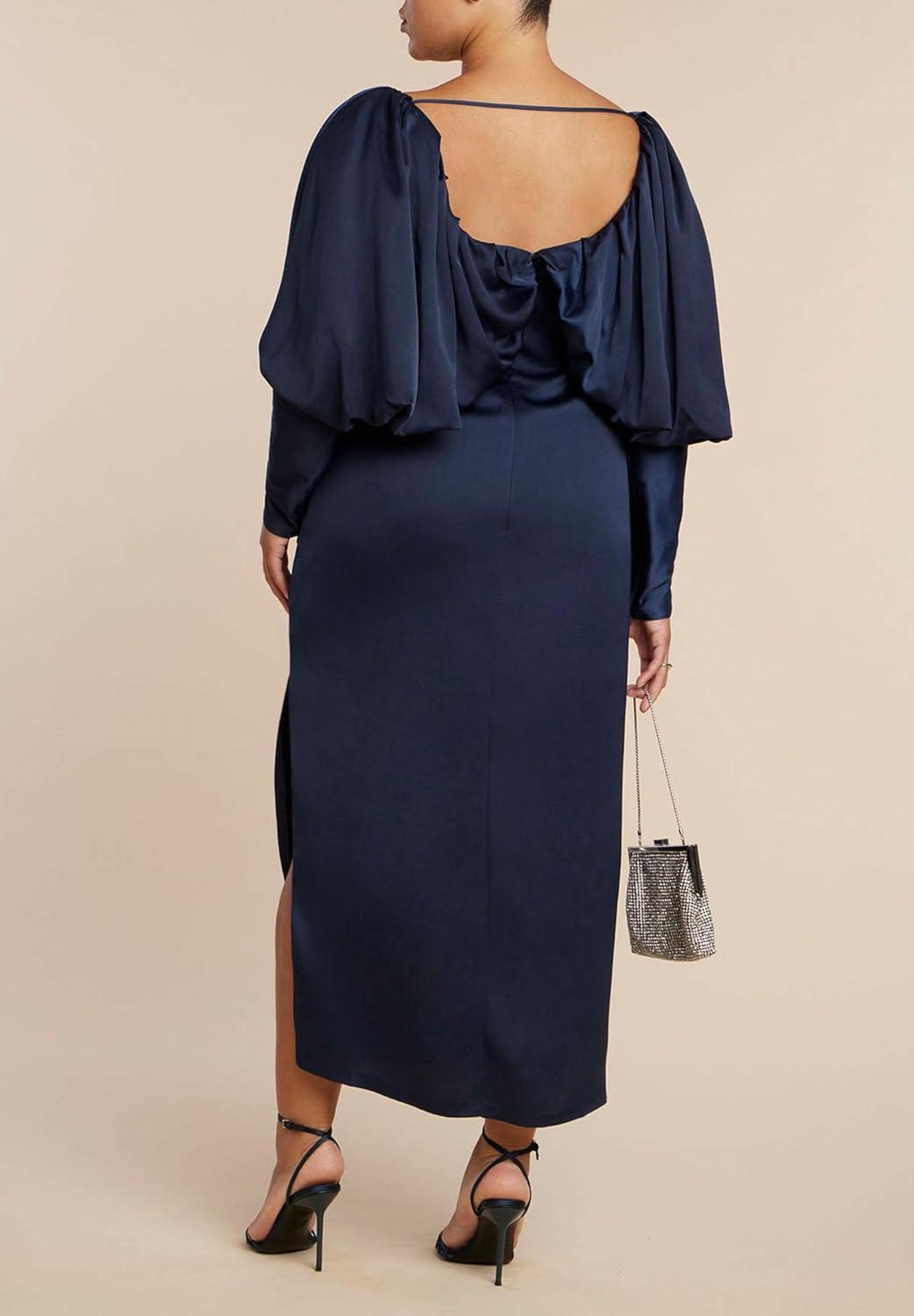 imageELOQUII Womens Plus Size Pleated Bodice Column DressNavy Blazer