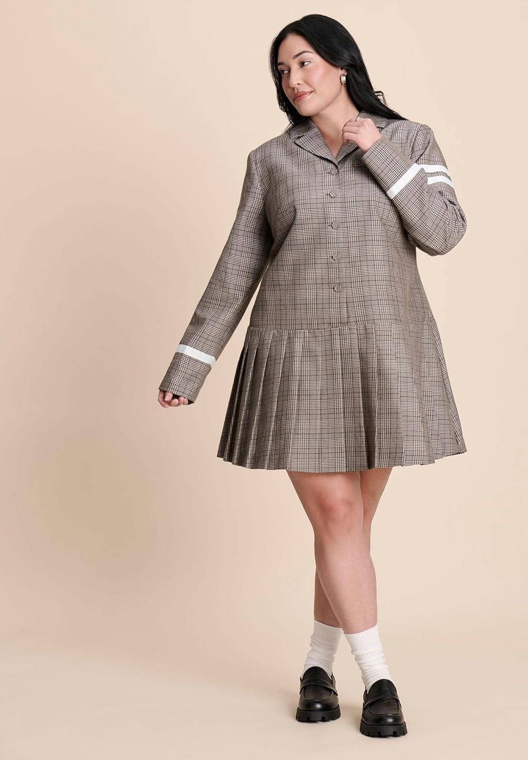 imageELOQUII Womens Plus Size Pleated Plaid Mini DressBrown Plaid