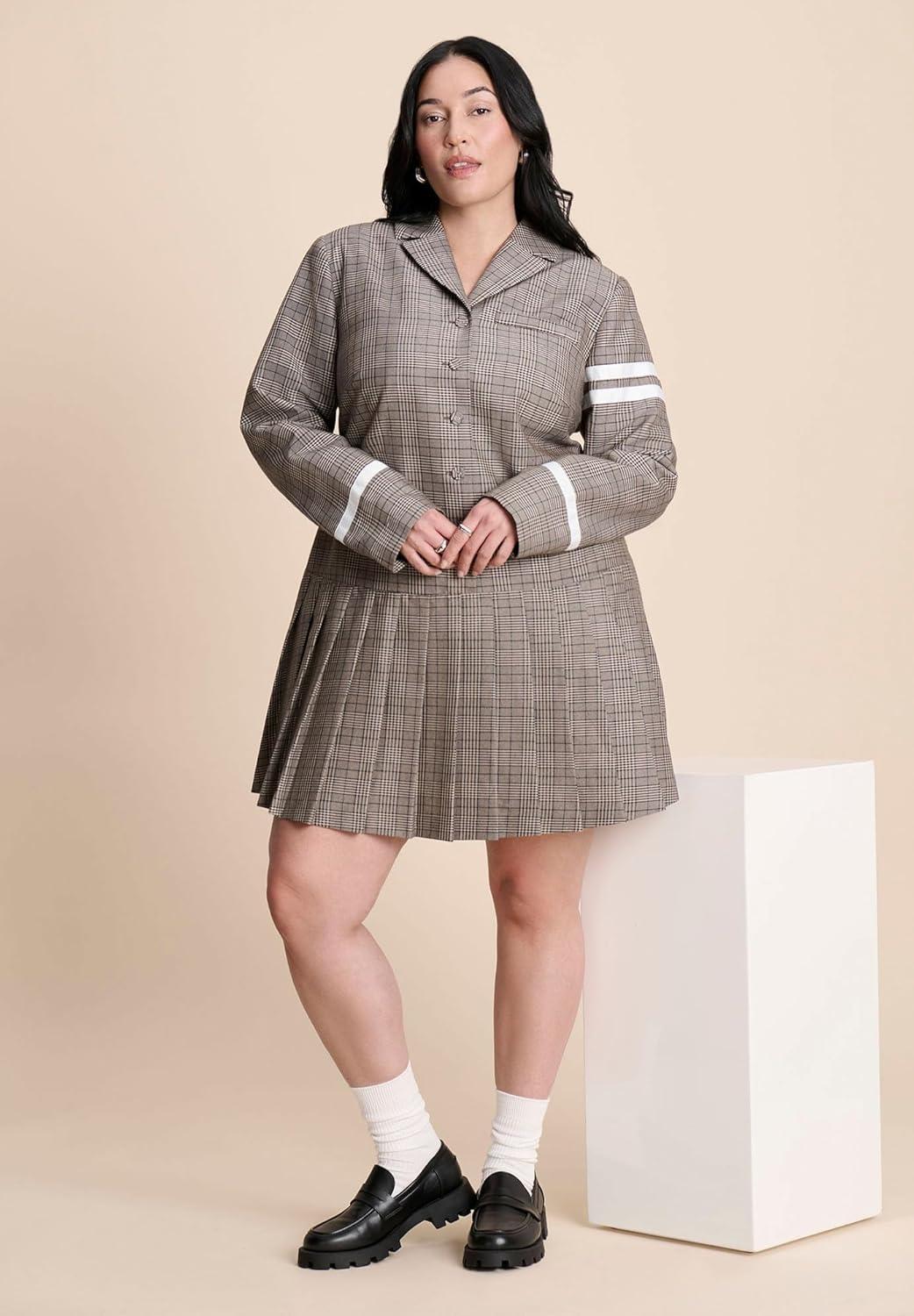 imageELOQUII Womens Plus Size Pleated Plaid Mini DressBrown Plaid