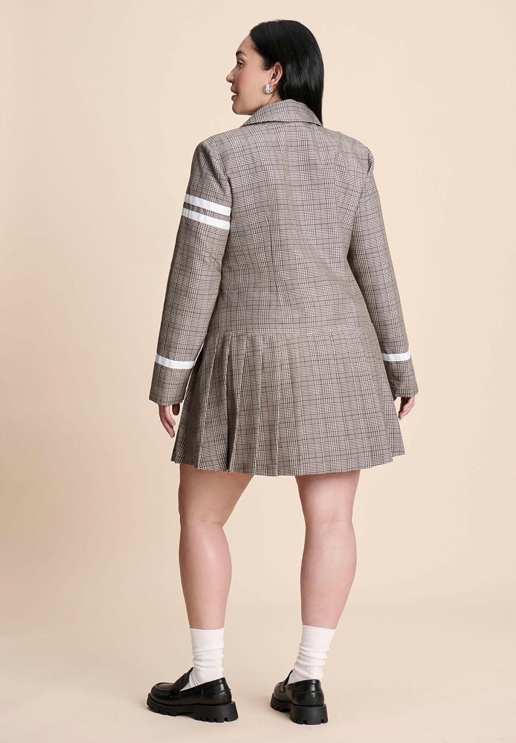 imageELOQUII Womens Plus Size Pleated Plaid Mini DressBrown Plaid