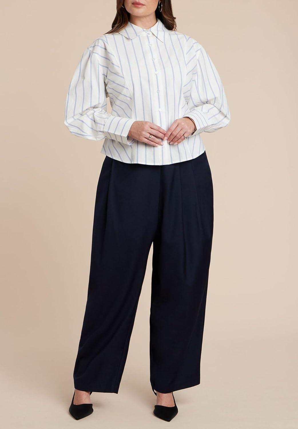 imageELOQUII Womens Plus Size Pleated Straight Leg TrouserNavy