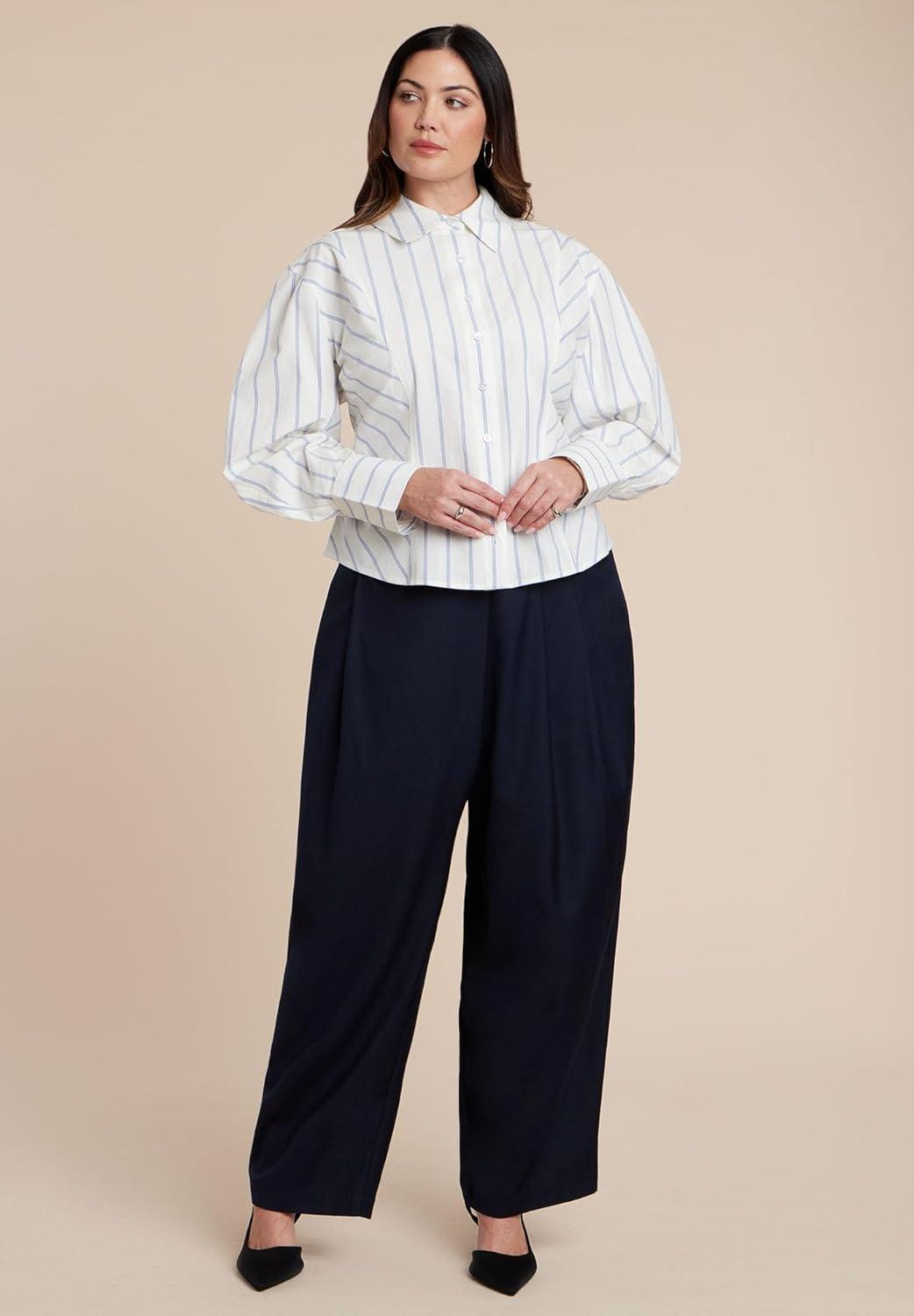 imageELOQUII Womens Plus Size Pleated Straight Leg TrouserNavy