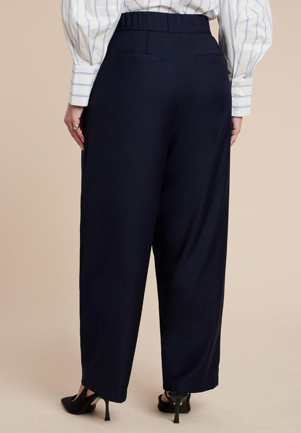 imageELOQUII Womens Plus Size Pleated Straight Leg TrouserNavy