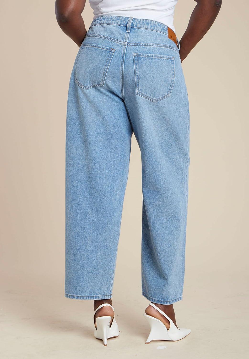 imageELOQUII Womens Plus Size Relaxed Jean with Rhinestone Trim PocketVintage Blue