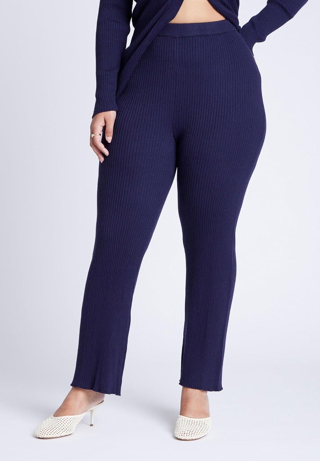 imageELOQUII Womens Plus Size Ribbed Sweater Pull On PantMidnight Navy