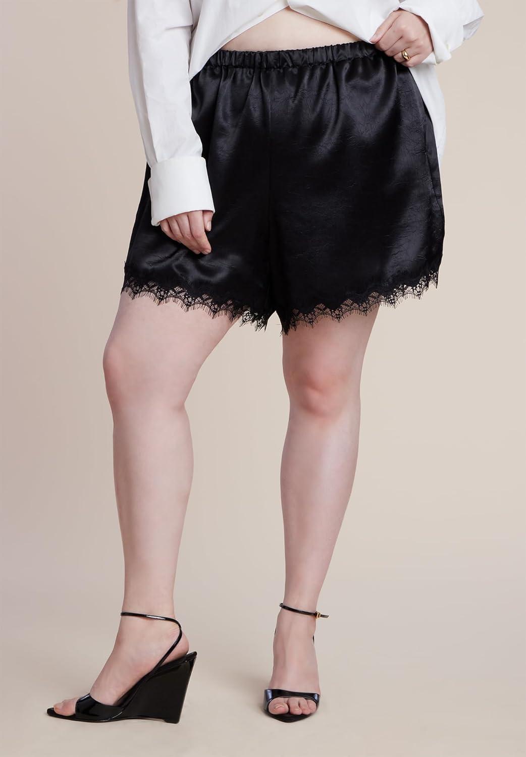 imageELOQUII Womens Plus Size Satin Lace Trim Short