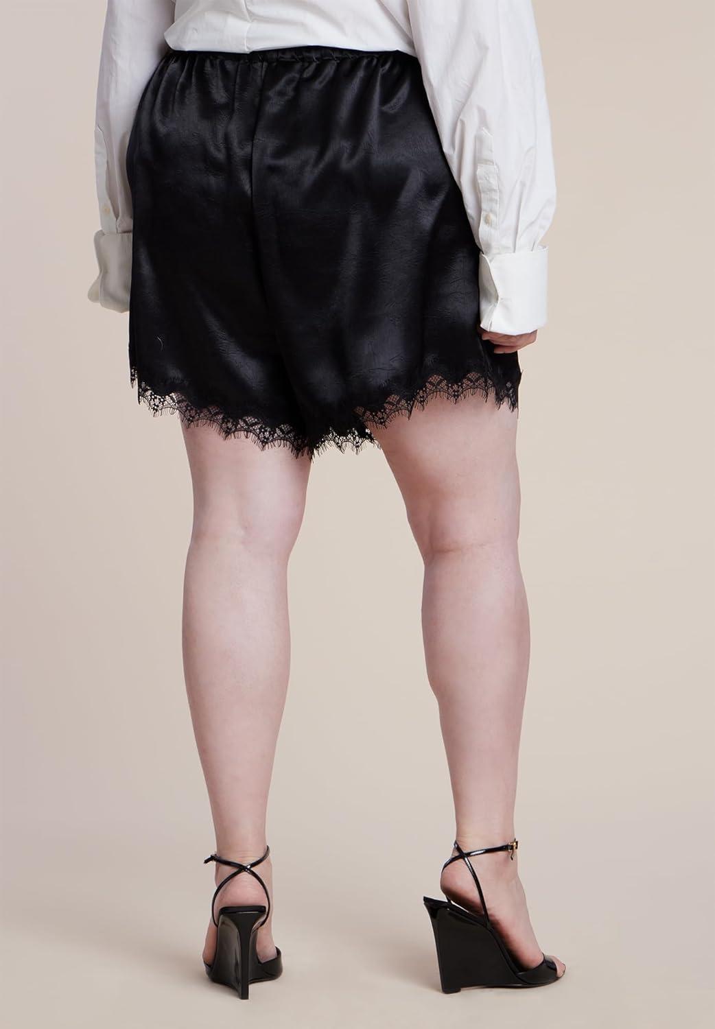 imageELOQUII Womens Plus Size Satin Lace Trim Short