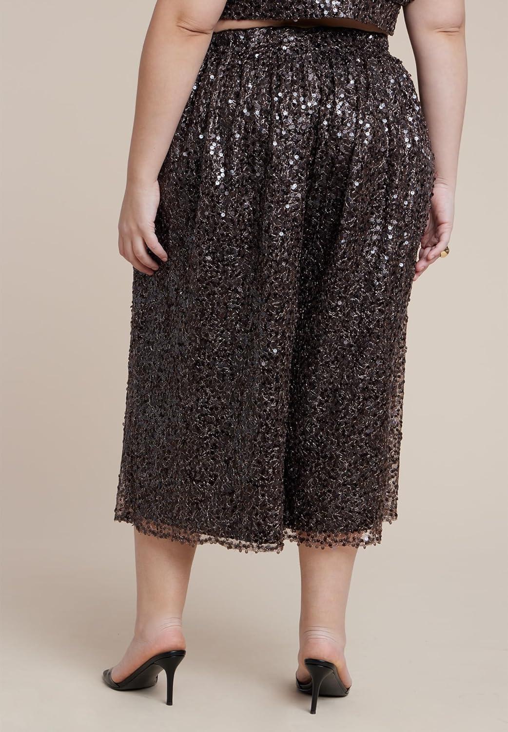 imageELOQUII Womens Plus Size Sequin Pull On Wide Leg Culotte