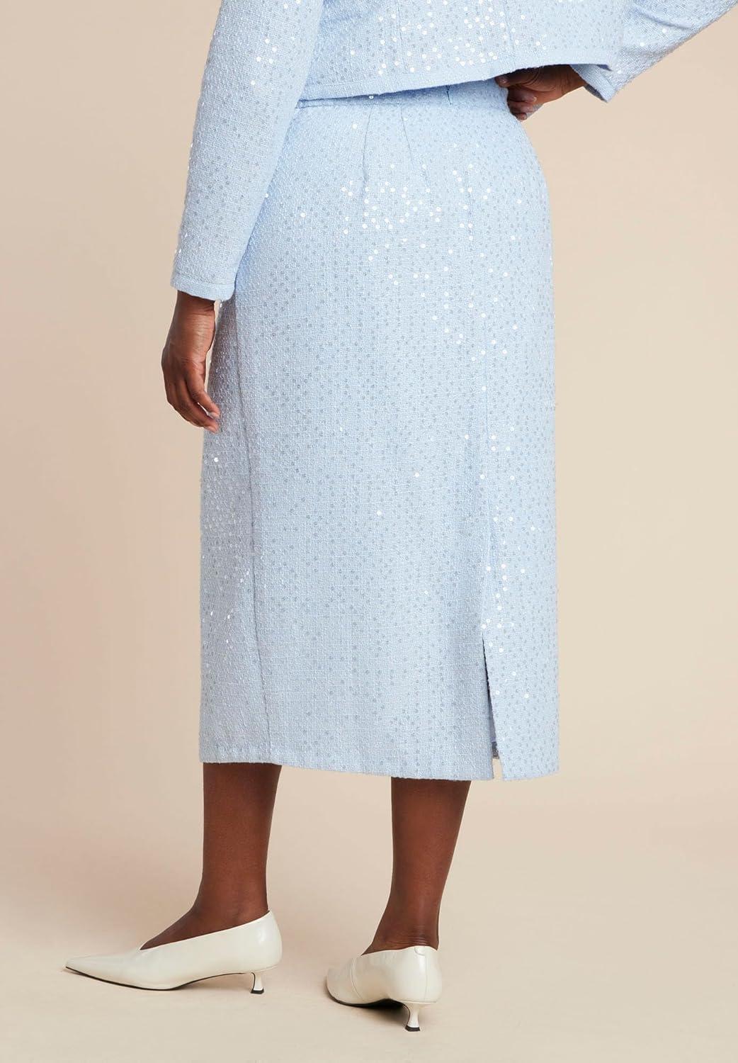 imageELOQUII Womens Plus Size Sequin Tweed Midi SkirtLight Blue