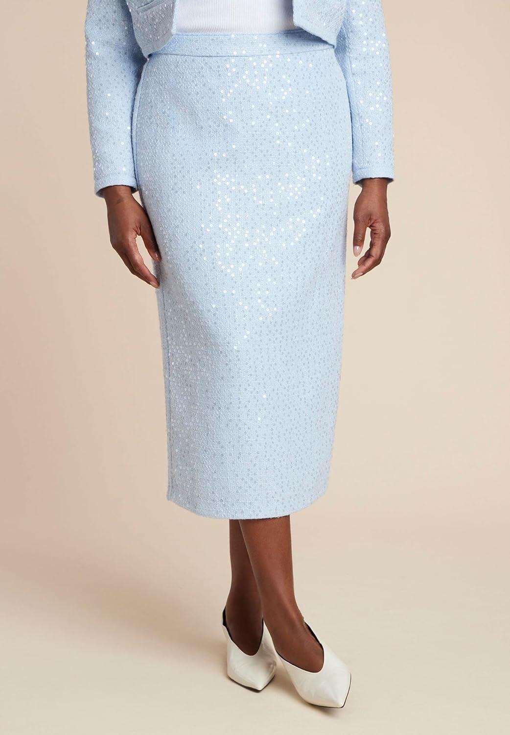 imageELOQUII Womens Plus Size Sequin Tweed Midi SkirtLight Blue