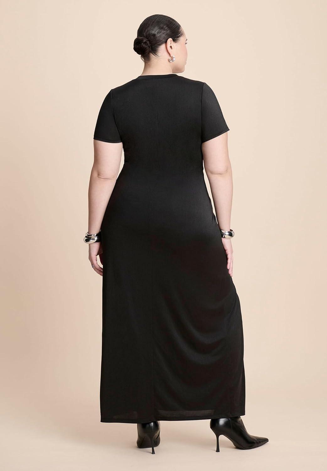 imageELOQUII Womens Plus Size Slinky Dress W ButtonsBlack Onyx