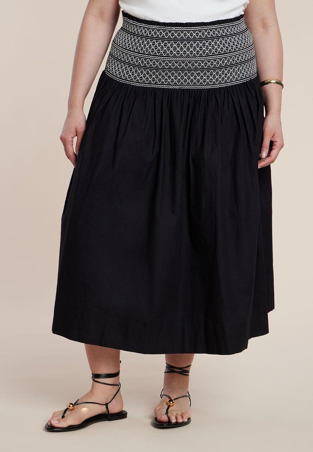 imageELOQUII Womens Plus Size Smocked Flare Maxi Skirt