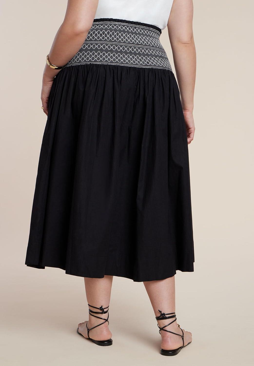 imageELOQUII Womens Plus Size Smocked Flare Maxi Skirt