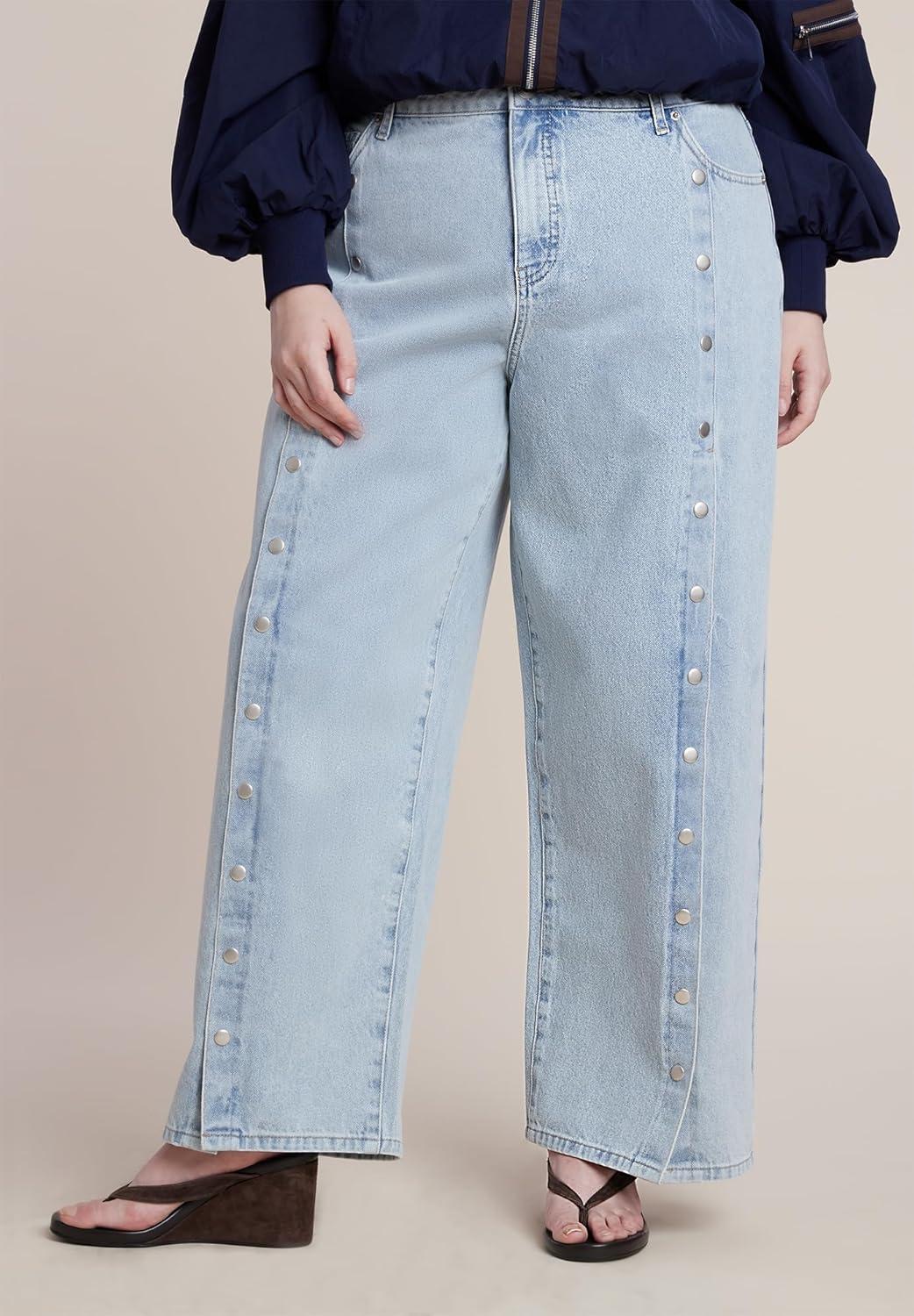 imageELOQUII Womens Plus Size Snap Front Midrise Jean