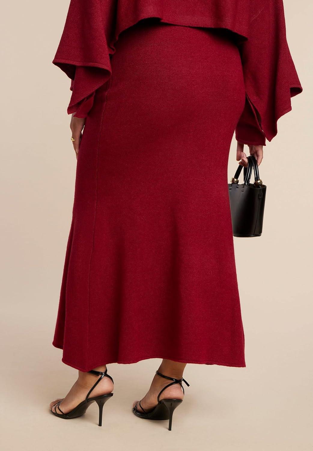 imageELOQUII Womens Plus Size Sweater Maxi SkirtRumba Red