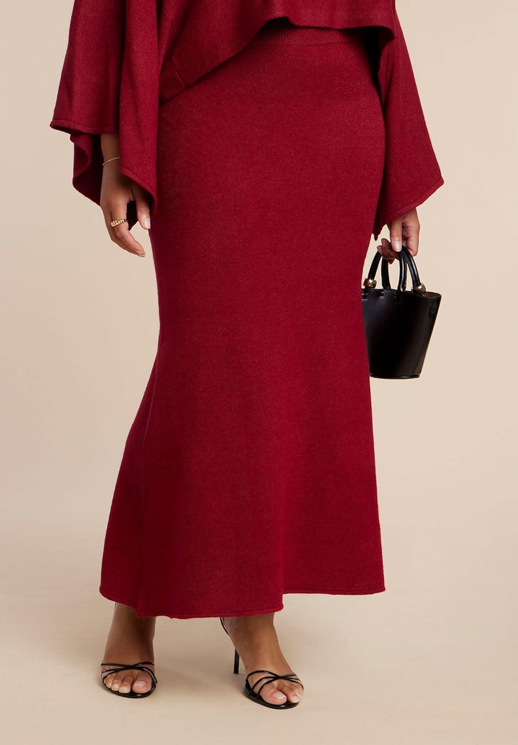 imageELOQUII Womens Plus Size Sweater Maxi SkirtRumba Red