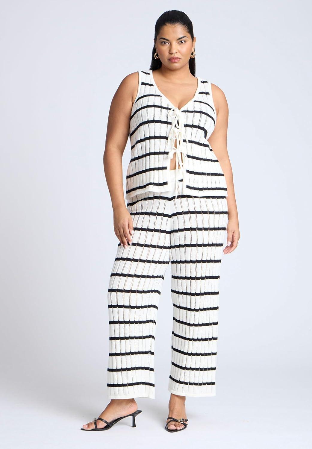 imageELOQUII Womens Plus Size Sweater Pull On PantHorizontal Stripe Arctic Wolf