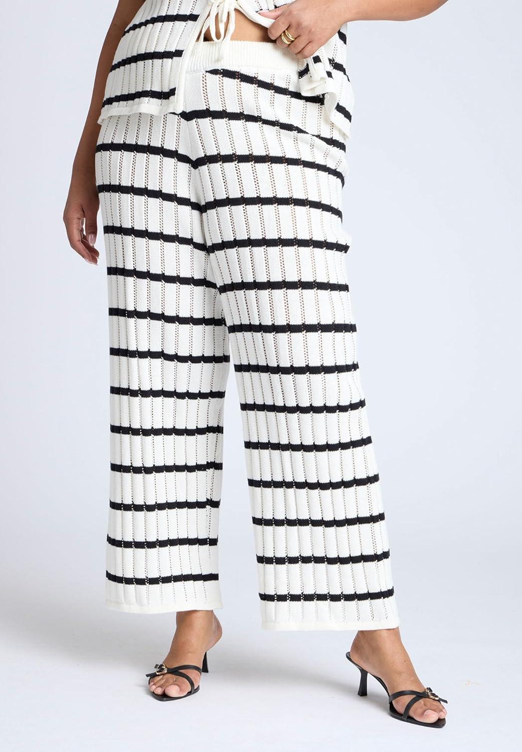 imageELOQUII Womens Plus Size Sweater Pull On PantHorizontal Stripe Arctic Wolf