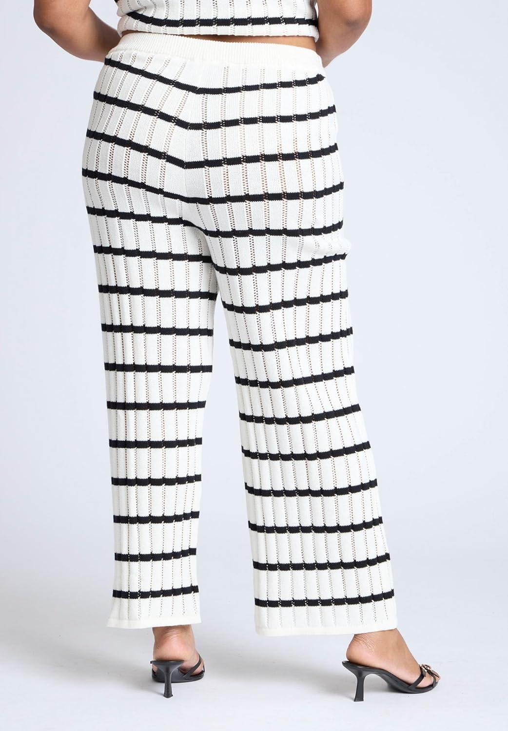 imageELOQUII Womens Plus Size Sweater Pull On PantHorizontal Stripe Arctic Wolf