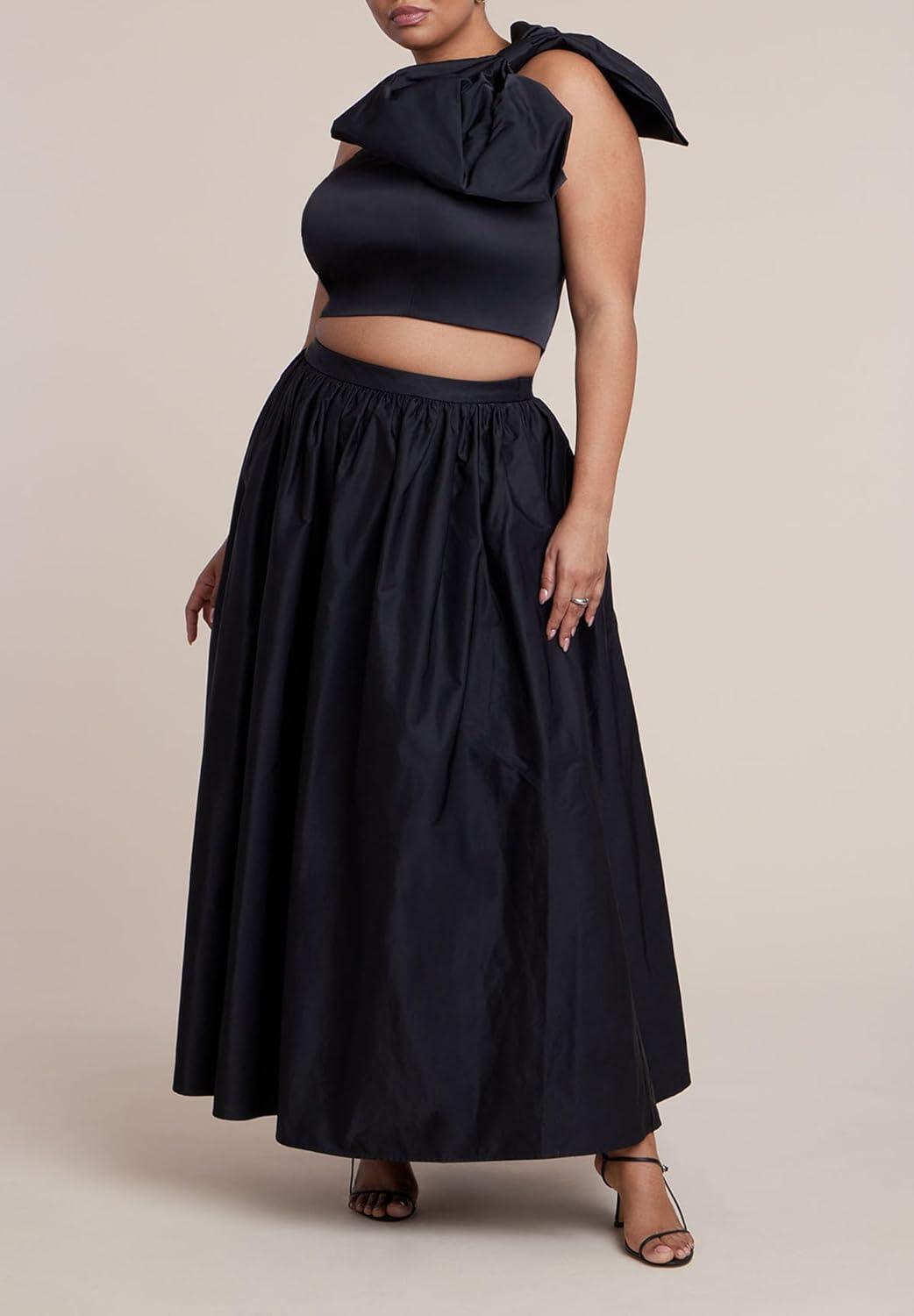 imageELOQUII Womens Plus Size Taffeta Full Maxi SkirtBlack Onyx
