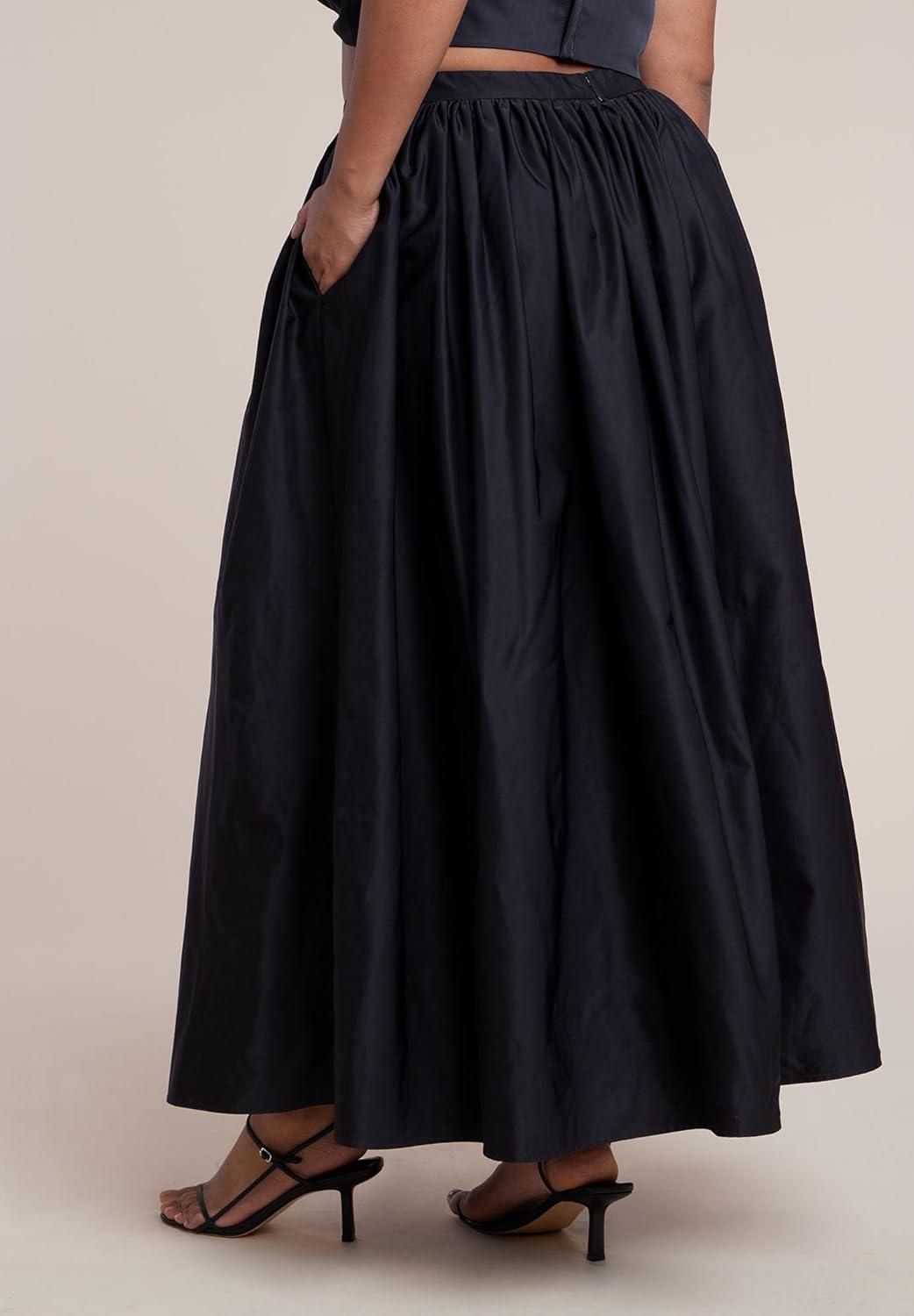 imageELOQUII Womens Plus Size Taffeta Full Maxi SkirtBlack Onyx