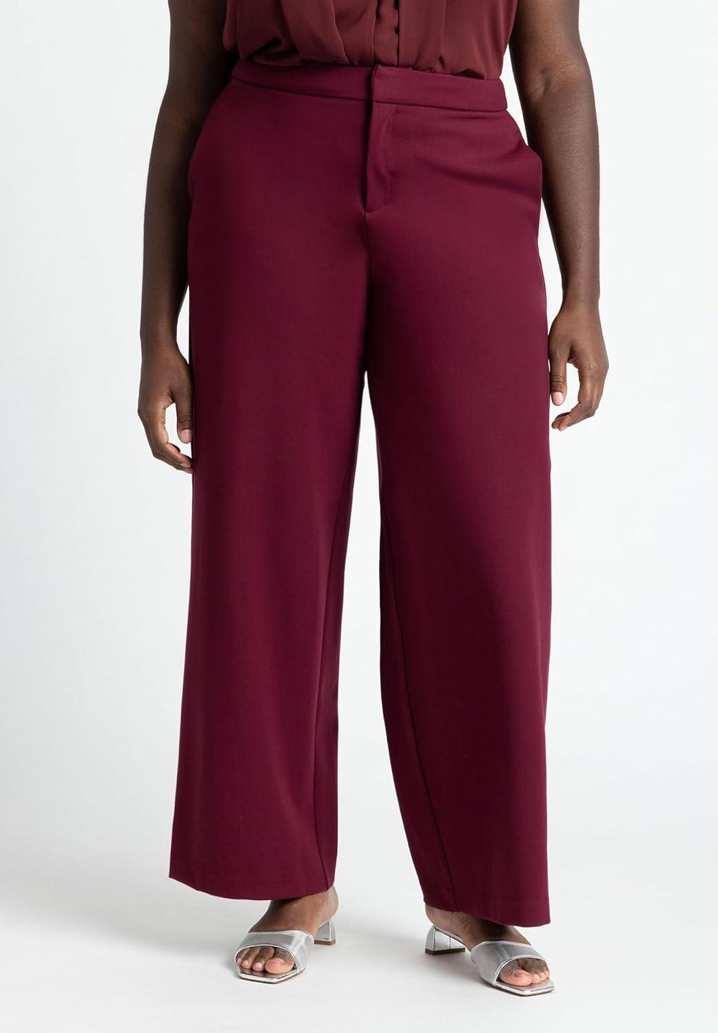 imageELOQUII Womens Plus Size Tall The Ultimate Stretch Wide Leg Work PantMaroon Banner