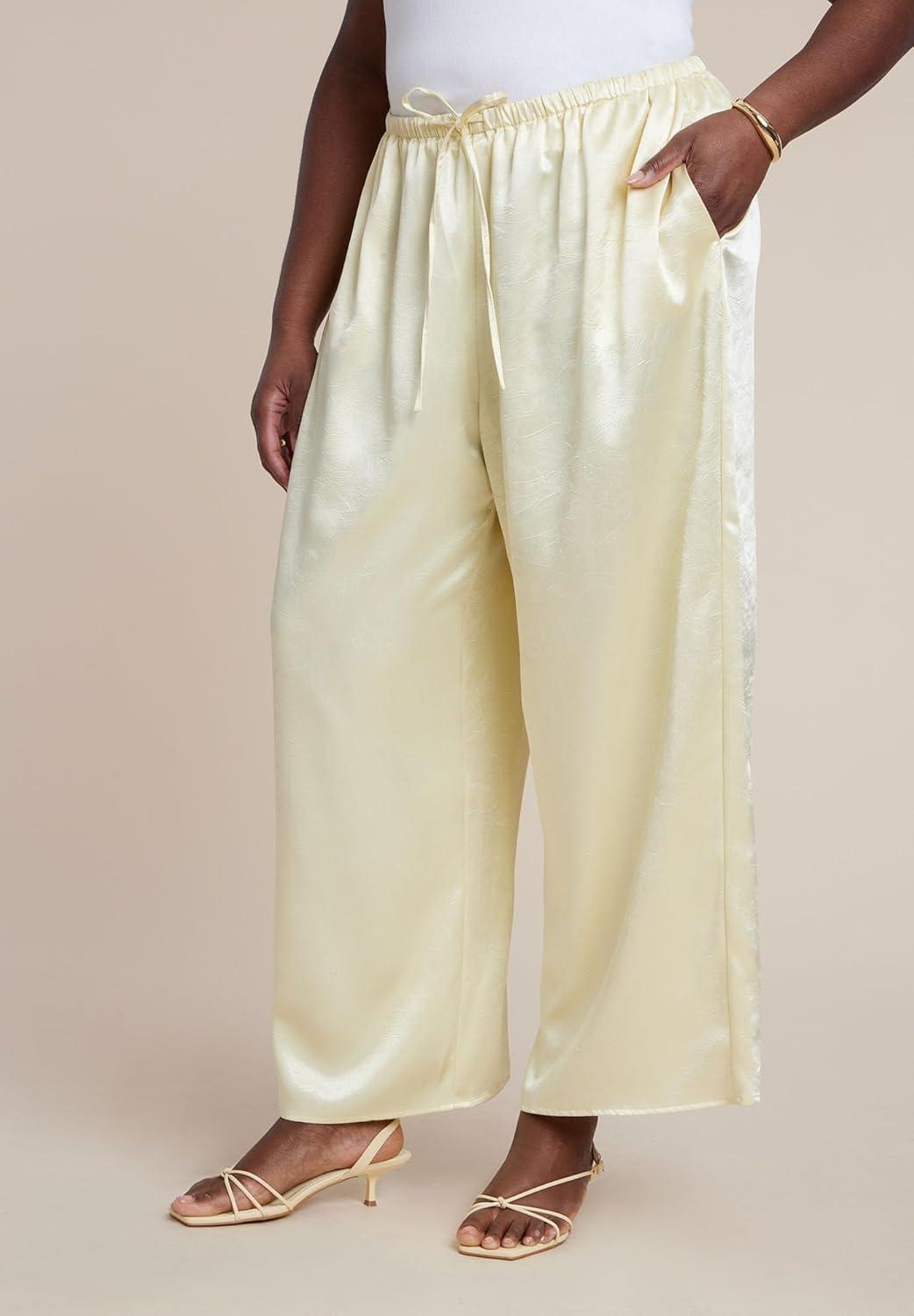 imageELOQUII Womens Plus Size Textured Satin Wide Leg Pant