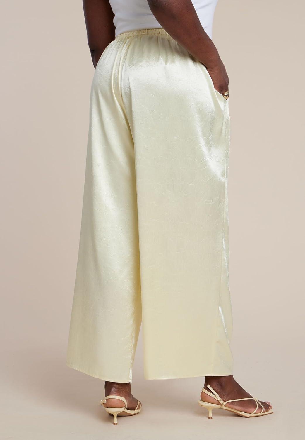 imageELOQUII Womens Plus Size Textured Satin Wide Leg Pant