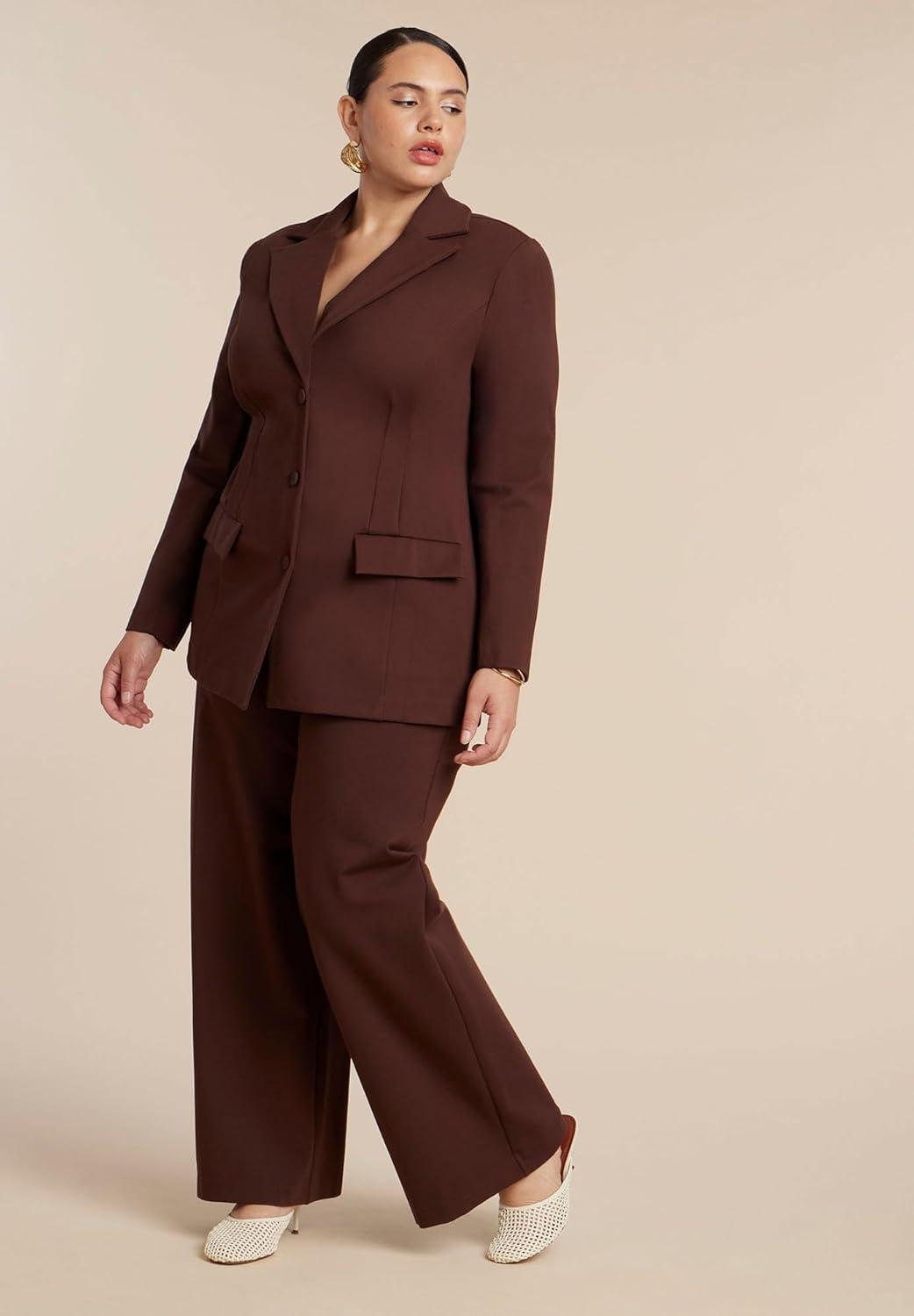 imageELOQUII Womens Plus Size The Ultimate Stretch Nipped Waist BlazerChicory Coffee