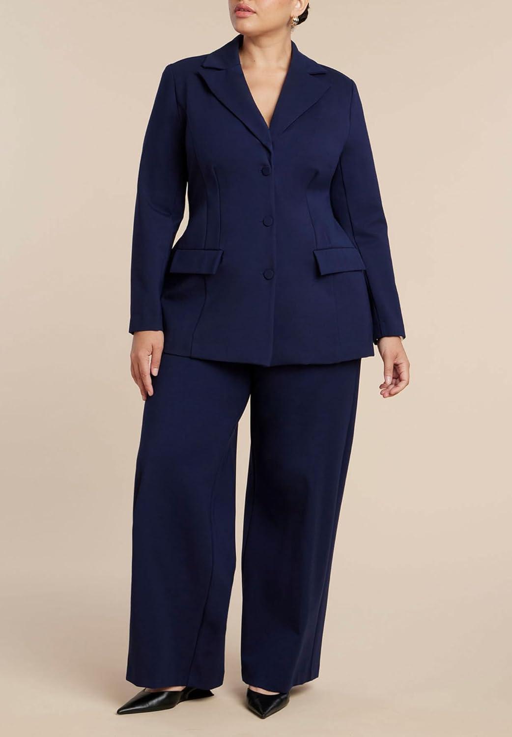 imageELOQUII Womens Plus Size The Ultimate Stretch Nipped Waist BlazerMaritime Blue