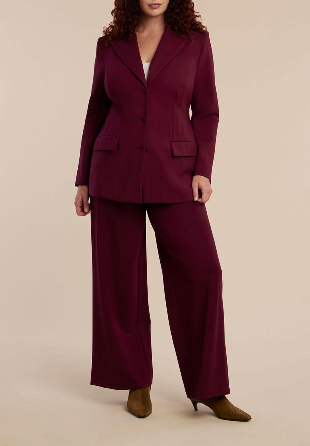 imageELOQUII Womens Plus Size The Ultimate Stretch Nipped Waist BlazerMaroon Banner